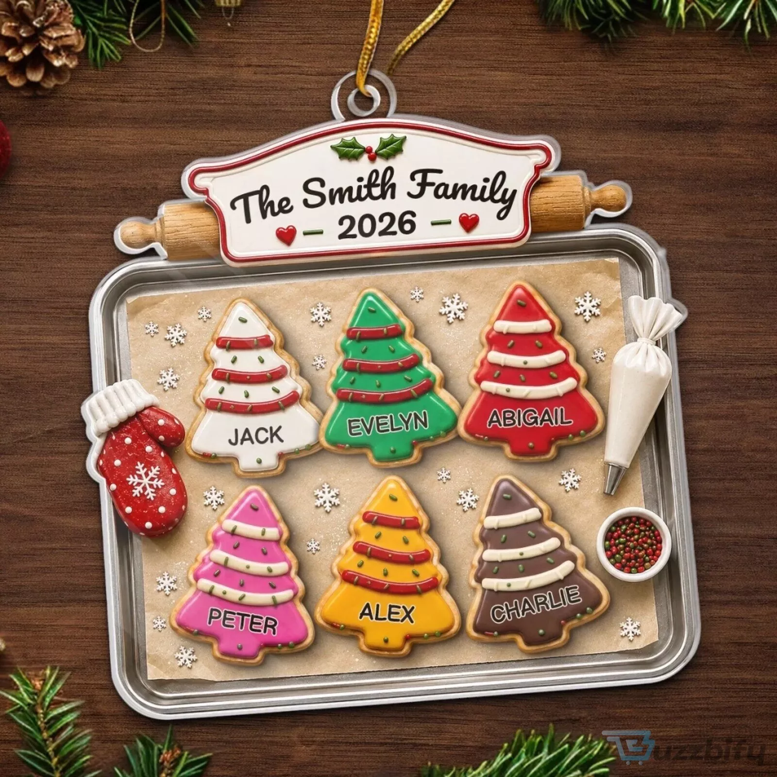 Personalized Christmas Tree Cookies Family Name Holiday Ornament