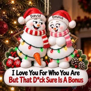 Personalized Snowman Couple Christmas Ornament with Funny Saying for Couples