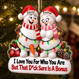 Personalized Snowman Couple Christmas Ornament with Funny Saying for Couples