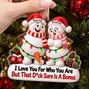 Personalized Snowman Couple Christmas Ornament with Funny Saying for Couples