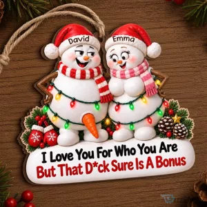 Personalized Snowman Couple Christmas Ornament with Funny Saying for Couples