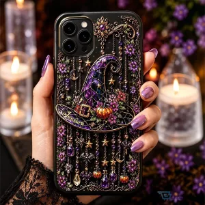 Personalized Witch Hat Halloween Floral Design Phone Case for iPhone