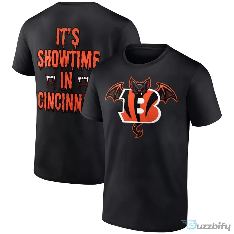 Cincinnati Bengals Halloween Showtime In Cincy Vampire Bat Logo Black T-Shirt