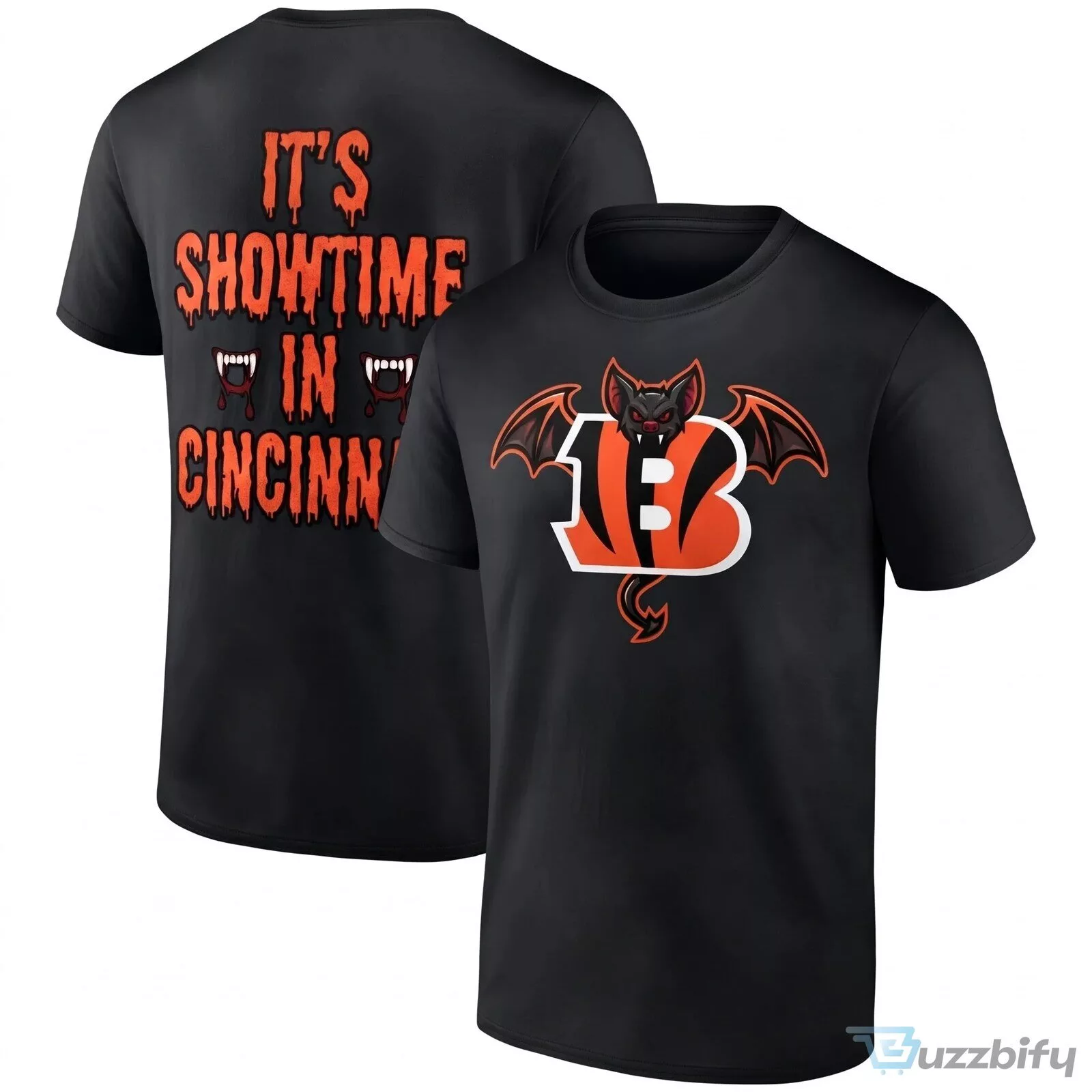 Cincinnati Bengals Halloween Showtime In Cincy Vampire Bat Logo Black T-Shirt