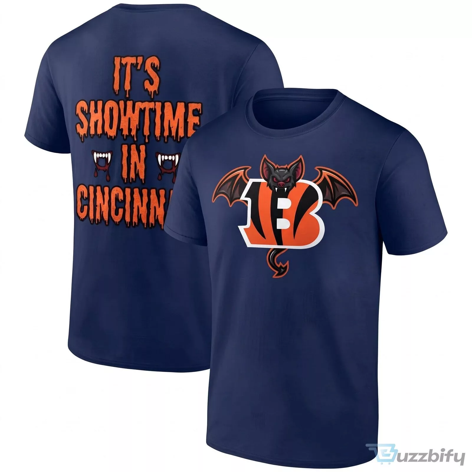 Cincinnati Bengals Halloween Showtime In Cincy Vampire Bat Logo Black T-Shirt