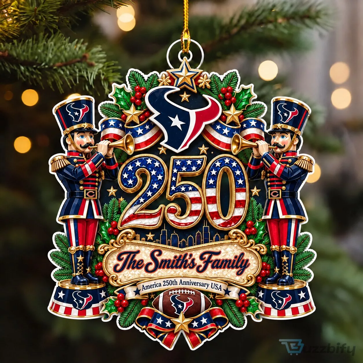 Houston Texans NFL Christmas Ornament Custom Name America 250th Anniversary