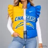 Los Angeles Chargers Split Color Ruffled Sleeveless Puffer Vest