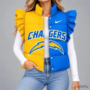 Los Angeles Chargers Split Color Ruffled Sleeveless Puffer Vest