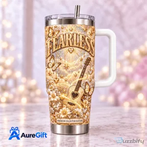 Fearless Album Taylor Swift Inspired Gold Guitar Butterflies Flowers Tumbler