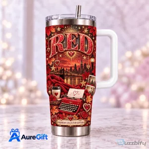 Taylor Swift Red Album Themed Personalized Stainless Steel Tumbler with Handle