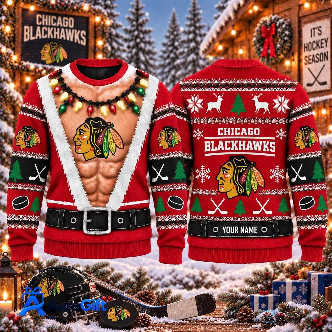 Chicago Blackhawks NHL Christmas Kickoff Premium Personalized Ugly Sweater