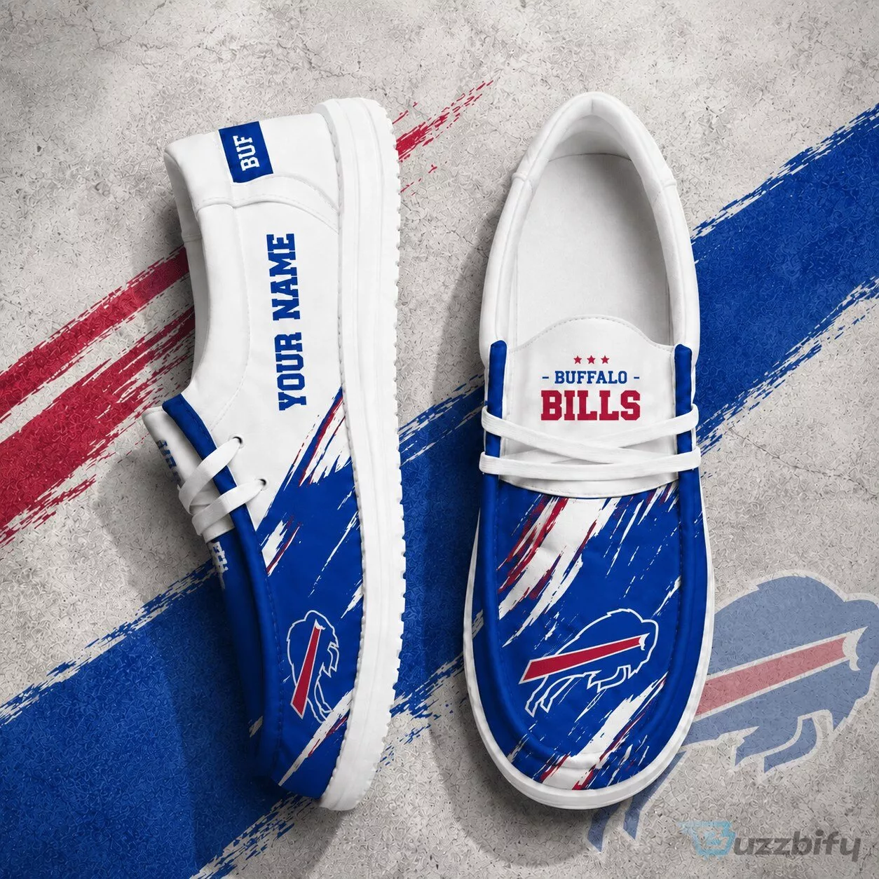 Buffalo Bills Personalized Custom Name Blue White Hey Dude Shoes