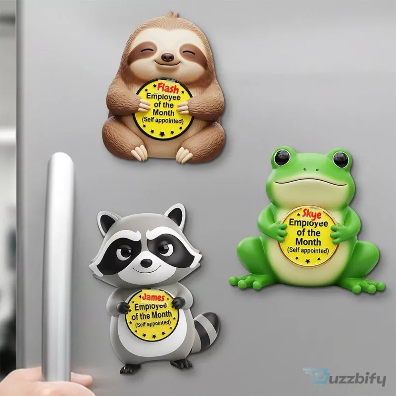 Employee of the Month Sloth Raccoon Frog Personalized Refrigerator Magnet