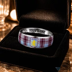 Aston Villa Football Club English Premier League Plaid Custom Name Ring
