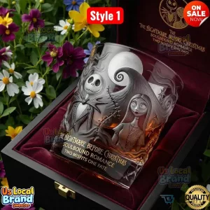 Nightmare Before Christmas Jack and Sally Dark Romance Whiskey Glass