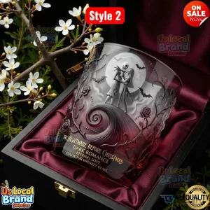 Nightmare Before Christmas Jack and Sally Dark Romance Whiskey Glass