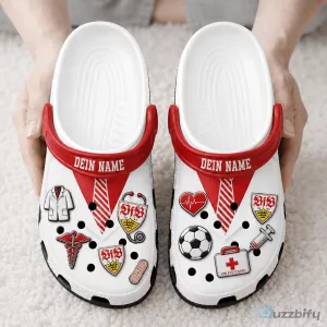 VfB Stuttgart Bundesliga Football Club Custom Name White Clog Shoes