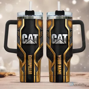 Caterpillar Heavy Equipment Gold Pattern Insulated Stainless Steel Tumbler
