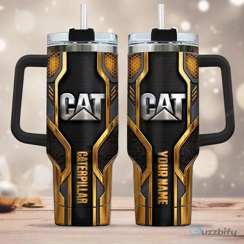 Caterpillar Heavy Equipment Gold Pattern Insulated Stainless Steel Tumbler