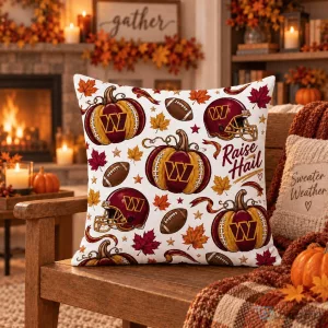 Washington Commanders Football Team Autumn Pumpkins and Helmets Throw Pillow