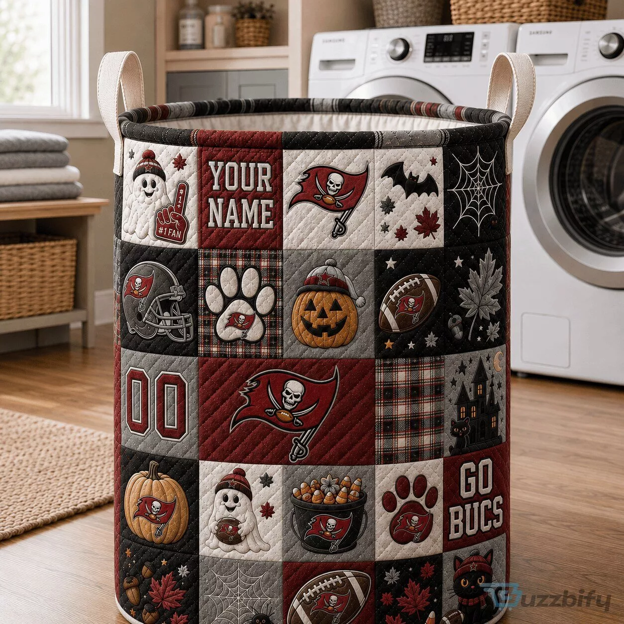 Tampa Bay Buccaneers Halloween Personalized Quilted Laundry Basket