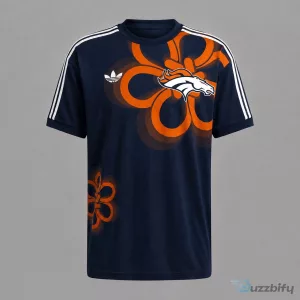 Denver Broncos NFL Retro Floral Graphic Logo Navy Blue T-Shirt
