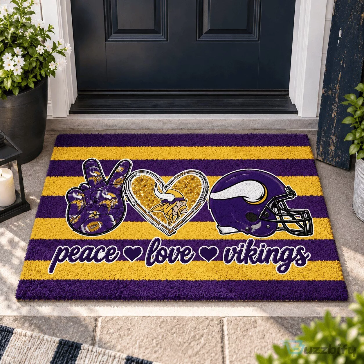 Minnesota Vikings Peace Love Vikings NFL Football Team Fan Doormat