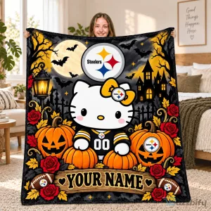 Hello Kitty Pittsburgh Steelers Halloween Moon Fleece Blanket