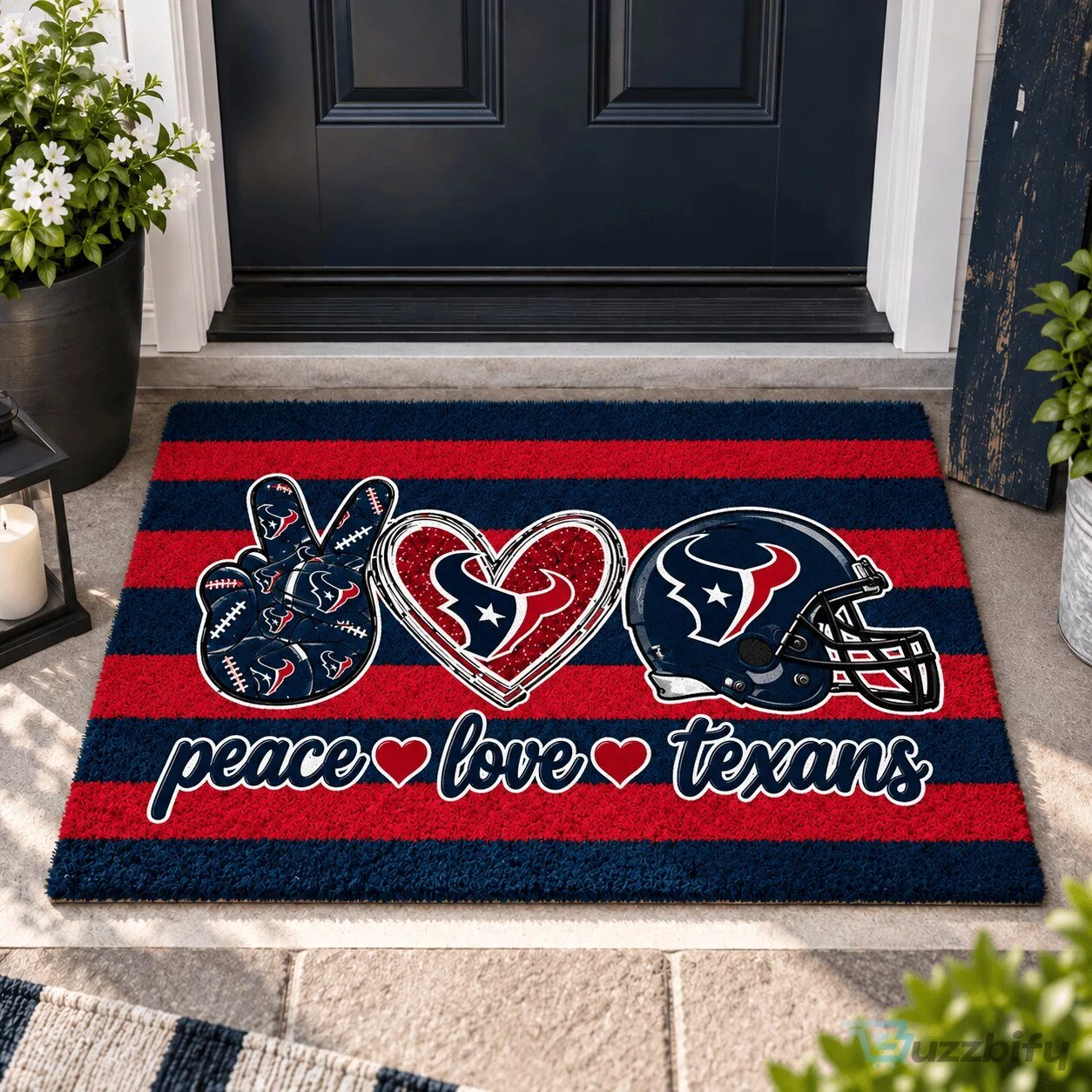 Houston Texans Peace Love Texans NFL Football Team Fan Doormat