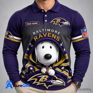 Baltimore Ravens Snoopy Christmas Kick Off Personalized Long Sleeve Polo Shirt