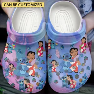 Lilo and Stitch Cartoon Characters Blue Pink Tie Dye Pattern Clogs Shoes