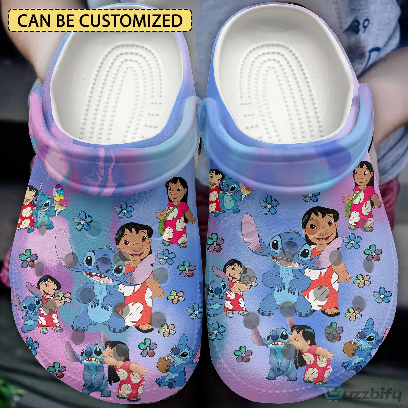 Lilo and Stitch Cartoon Characters Blue Pink Tie Dye Pattern Clogs Shoes