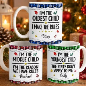 I'm The Youngest Child The Rules Don't Apply To Me Personalized Christmas Mug