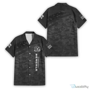 Cincinnati Bengals Salute To Service Black Digital Camouflage Hawaiian Shirt