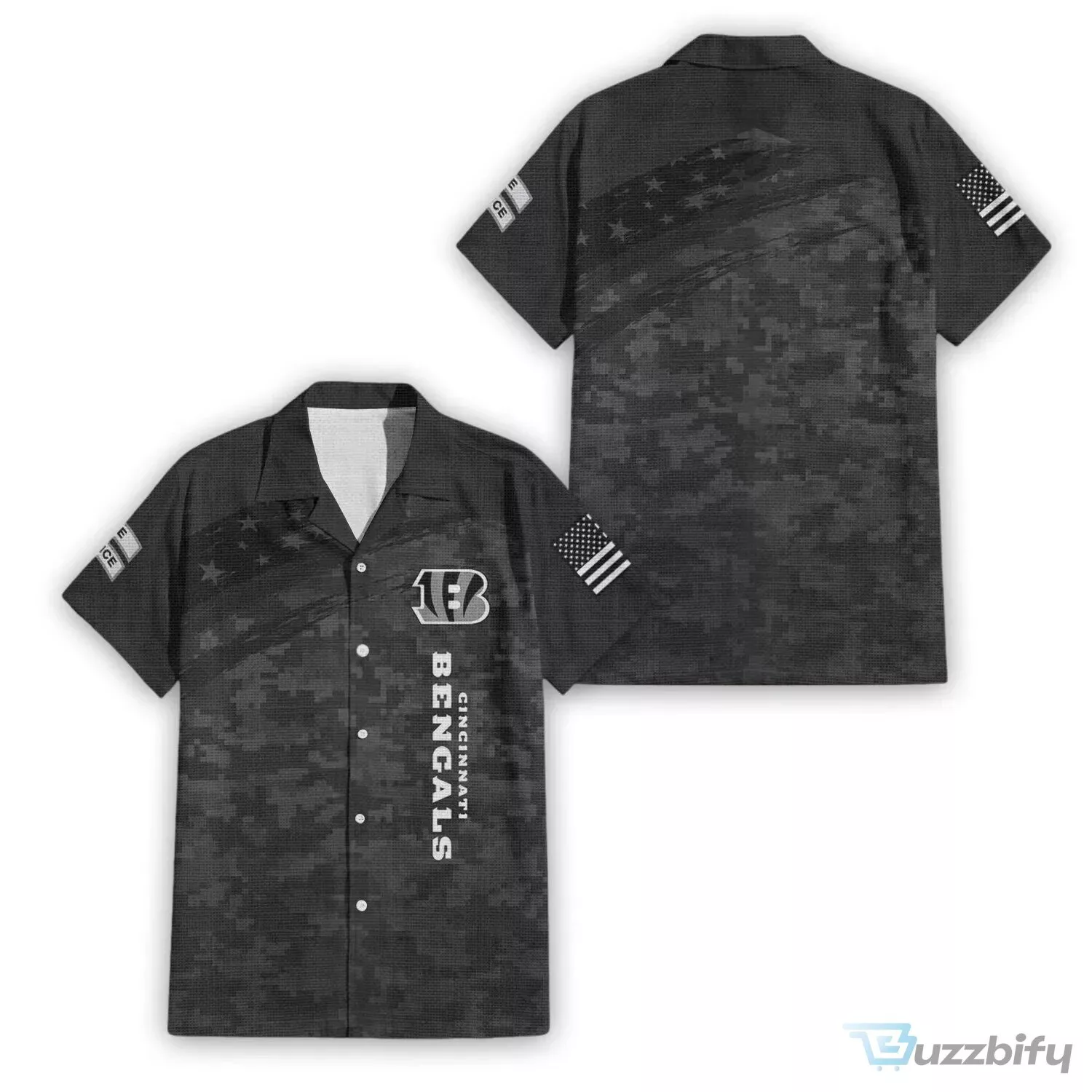 Cincinnati Bengals Salute To Service Black Digital Camouflage Hawaiian Shirt