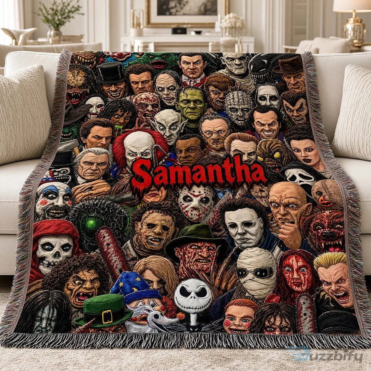Personalized Horror Movie Villains Collage Blanket