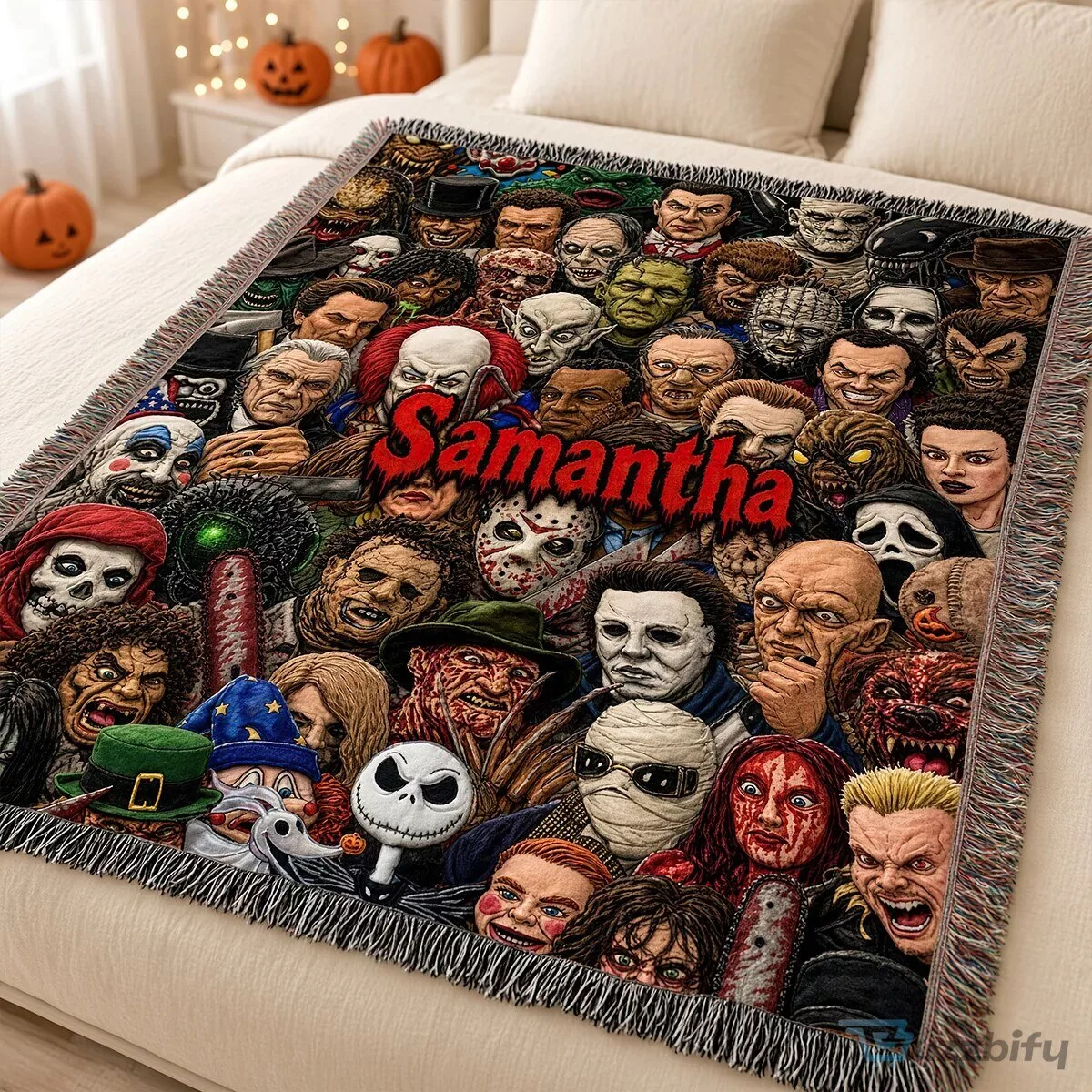 Personalized Horror Movie Villains Collage Blanket