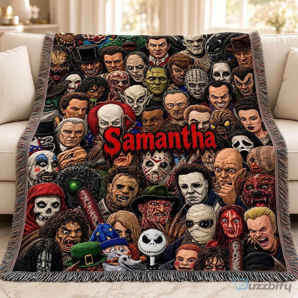 Personalized Horror Movie Villains Collage Blanket