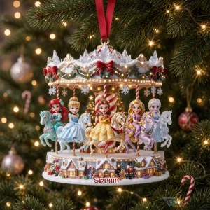 Disney Princess Carousel Christmas Ornament with Personalized Name