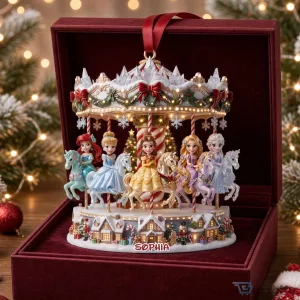 Disney Princess Carousel Christmas Ornament with Personalized Name