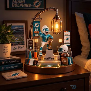 Miami Dolphins Mascot Football Team Bedside Lamp with Trophy and Helmet