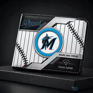 Miami Marlins Baseball Team Logo Personalized Bi-Fold Wallet for Men