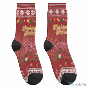 Linksmu Kaledu Lithuanian Christmas Holiday Crew Socks