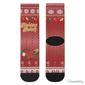 Linksmu Kaledu Lithuanian Christmas Holiday Crew Socks
