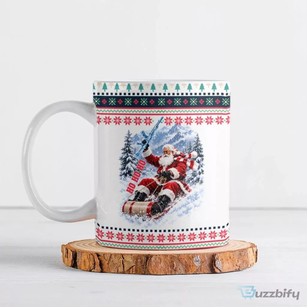 Christmas Santa Ho Ho Ho Explosion Funny Ugly Sweater Style Ceramic Mug