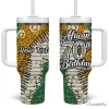 Personalized African 70th Birthday Tumbler with Handle Tribal Animal Print Heritage Pattern