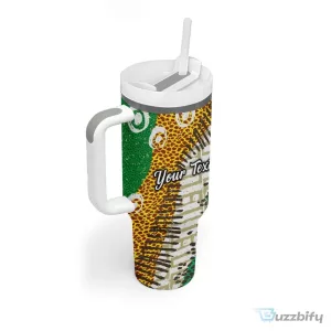 Personalized African 70th Birthday Tumbler with Handle Tribal Animal Print Heritage Pattern