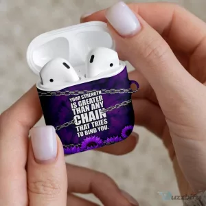 Domestic Violence Awareness Purple Sunflower Strength Quote AirPods Case