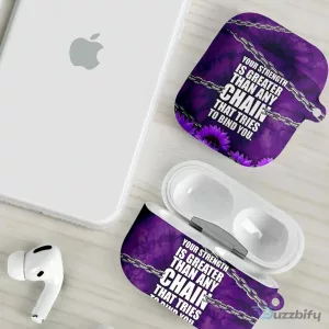 Domestic Violence Awareness Purple Sunflower Strength Quote AirPods Case