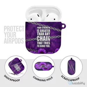 Domestic Violence Awareness Purple Sunflower Strength Quote AirPods Case